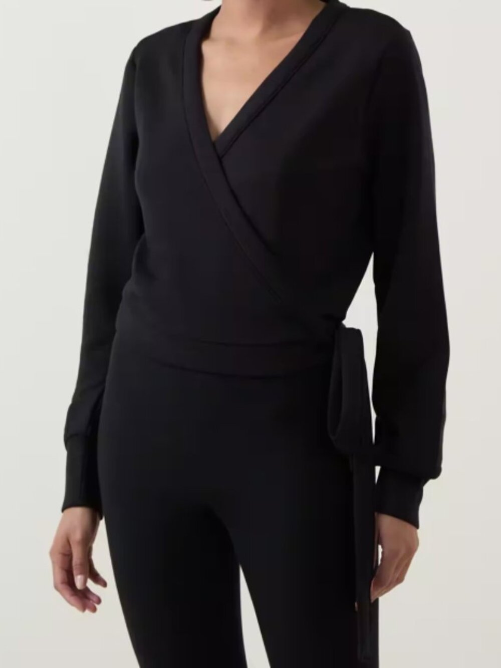 Spanx AirEssentials Ballet Wrap Very Black V-Neck Surplice Tie Belt Drape Blouse - Picture 2 of 12